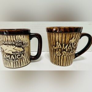 Jamaica No Problem Themed Brown Ceramic Mugs 2 Total